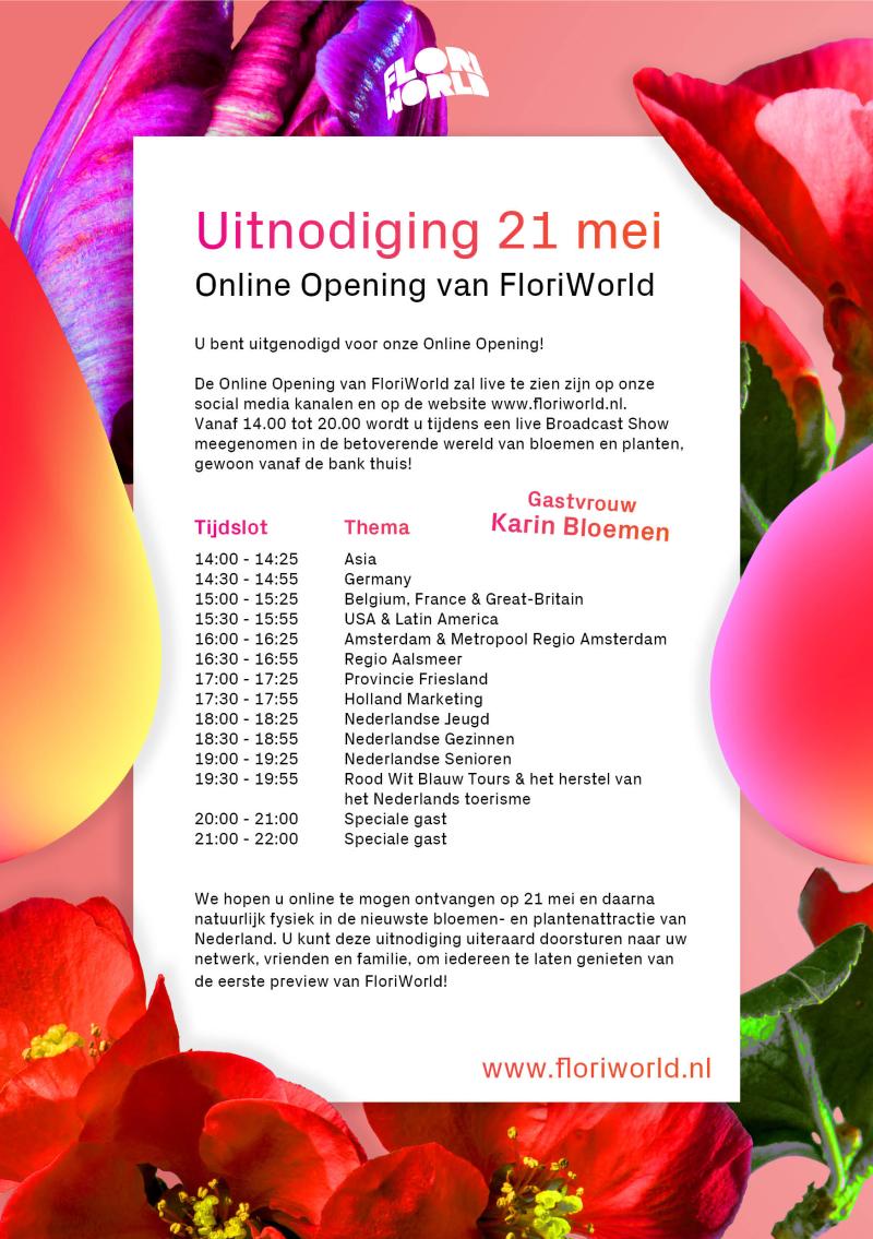 FloriWorld uitnodiging online opening 21 mei 2020